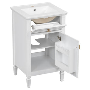 English Elm 20-Inch Freestanding Bathroom Vanity Solid Rubberwood Ceramic Sink Soft-Close Cabinet White N725P269693K