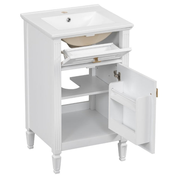 English Elm 20-Inch Freestanding Bathroom Vanity Solid Rubberwood Ceramic Sink Soft-Close Cabinet White N725P269693K