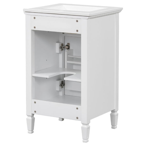 English Elm 20-Inch Freestanding Bathroom Vanity Solid Rubberwood Ceramic Sink Soft-Close Cabinet White N725P269693K
