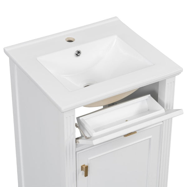English Elm 20-Inch Freestanding Bathroom Vanity Solid Rubberwood Ceramic Sink Soft-Close Cabinet White N725P269693K
