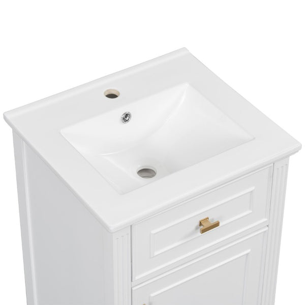 English Elm 20-Inch Freestanding Bathroom Vanity Solid Rubberwood Ceramic Sink Soft-Close Cabinet White N725P269693K