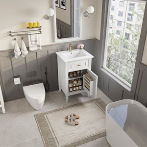 English Elm 20-Inch Freestanding Bathroom Vanity Solid Rubberwood Ceramic Sink Soft-Close Cabinet White N725P269693K