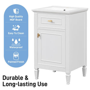 English Elm 20-Inch Freestanding Bathroom Vanity Solid Rubberwood Ceramic Sink Soft-Close Cabinet White N725P269693K