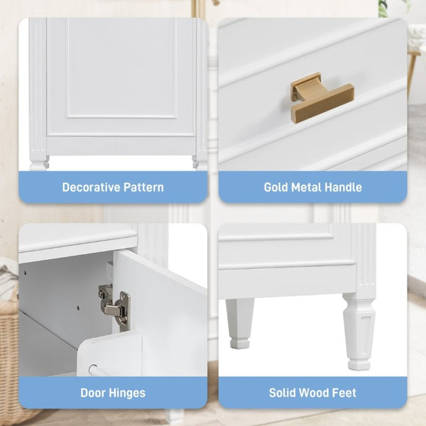 English Elm 20-Inch Freestanding Bathroom Vanity Solid Rubberwood Ceramic Sink Soft-Close Cabinet White N725P269693K