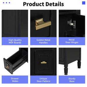 English Elm 24-Inch Freestanding Bathroom Vanity Solid Pine Cabinet with Ceramic Sink Gold Hardware Black N725P350848B
