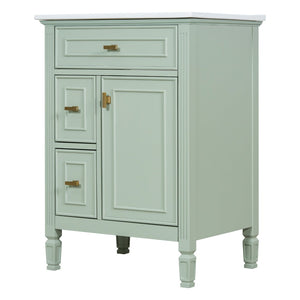 English Elm 24-Inch Freestanding Bathroom Vanity Solid Pine Cabinet with Ceramic Sink Gold Hardware Green N725P350848F