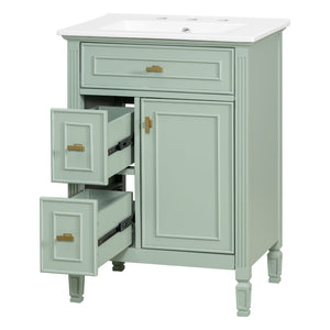 English Elm 24-Inch Freestanding Bathroom Vanity Solid Pine Cabinet with Ceramic Sink Gold Hardware Green N725P350848F