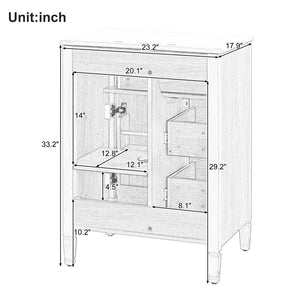 English Elm 24-Inch Freestanding Bathroom Vanity Solid Pine Cabinet with Ceramic Sink Gold Hardware Green N725P350848F