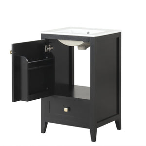 English Elm 20" Freestanding Bathroom Vanity Matte Black Ceramic Sink Soft Close Cabinet Drawer N725P351851B