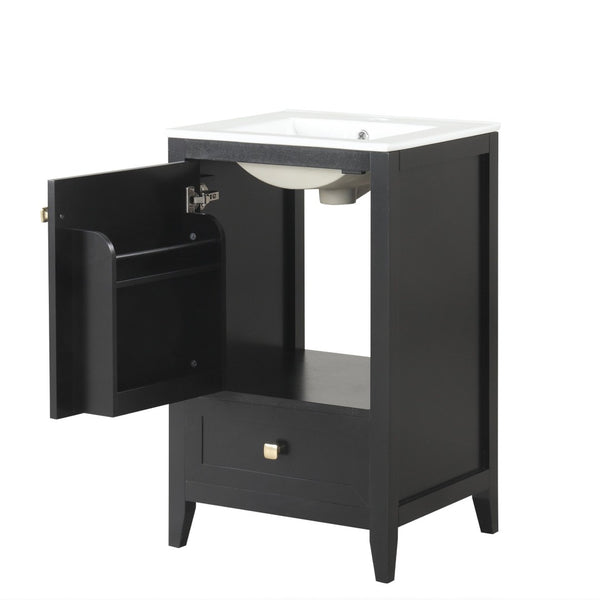 English Elm 20" Freestanding Bathroom Vanity Matte Black Ceramic Sink Soft Close Cabinet Drawer N725P351851B