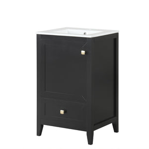 English Elm 20" Freestanding Bathroom Vanity Matte Black Ceramic Sink Soft Close Cabinet Drawer N725P351851B