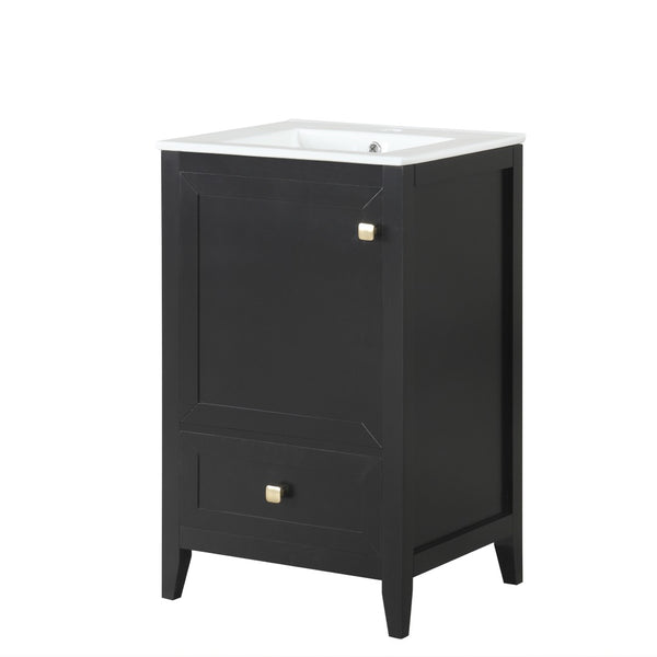 English Elm 20" Freestanding Bathroom Vanity Matte Black Ceramic Sink Soft Close Cabinet Drawer N725P351851B