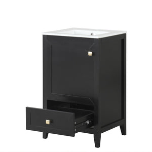 English Elm 20" Freestanding Bathroom Vanity Matte Black Ceramic Sink Soft Close Cabinet Drawer N725P351851B