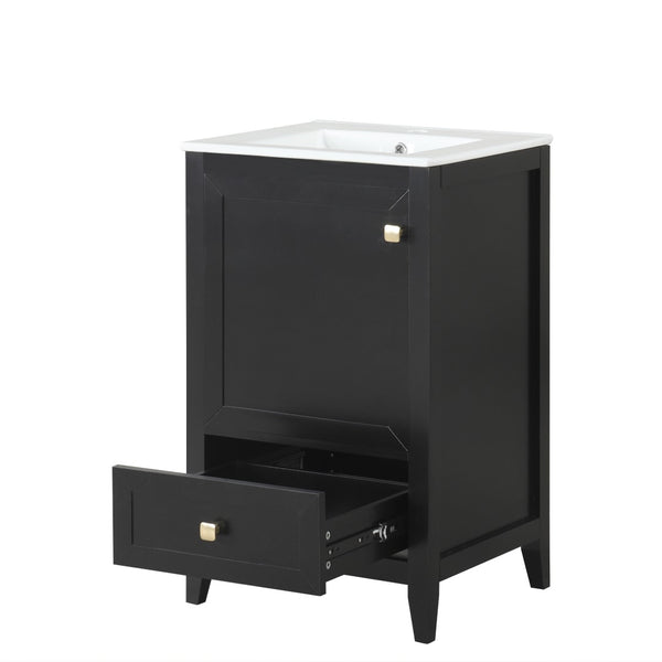 English Elm 20" Freestanding Bathroom Vanity Matte Black Ceramic Sink Soft Close Cabinet Drawer N725P351851B