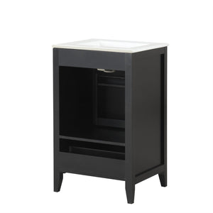 English Elm 20" Freestanding Bathroom Vanity Matte Black Ceramic Sink Soft Close Cabinet Drawer N725P351851B