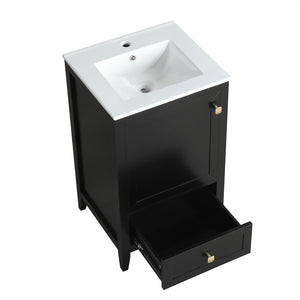 English Elm 20" Freestanding Bathroom Vanity Matte Black Ceramic Sink Soft Close Cabinet Drawer N725P351851B