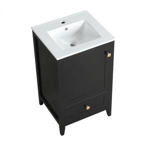 English Elm 20" Freestanding Bathroom Vanity Matte Black Ceramic Sink Soft Close Cabinet Drawer N725P351851B
