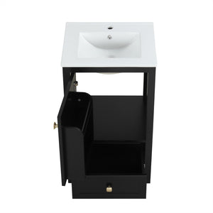 English Elm 20" Freestanding Bathroom Vanity Matte Black Ceramic Sink Soft Close Cabinet Drawer N725P351851B