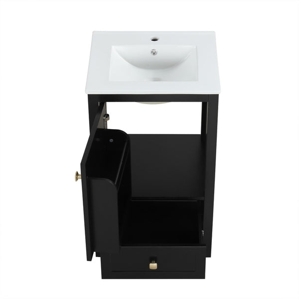 English Elm 20" Freestanding Bathroom Vanity Matte Black Ceramic Sink Soft Close Cabinet Drawer N725P351851B