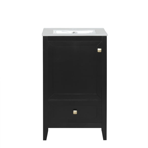 English Elm 20" Freestanding Bathroom Vanity Matte Black Ceramic Sink Soft Close Cabinet Drawer N725P351851B