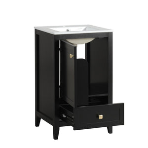 English Elm 20" Freestanding Bathroom Vanity Matte Black Ceramic Sink Soft Close Cabinet Drawer N725P351851B