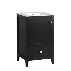 English Elm 20" Freestanding Bathroom Vanity Matte Black Ceramic Sink Soft Close Cabinet Drawer N725P351851B