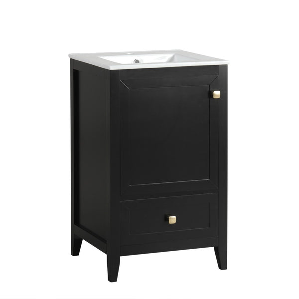 English Elm 20" Freestanding Bathroom Vanity Matte Black Ceramic Sink Soft Close Cabinet Drawer N725P351851B