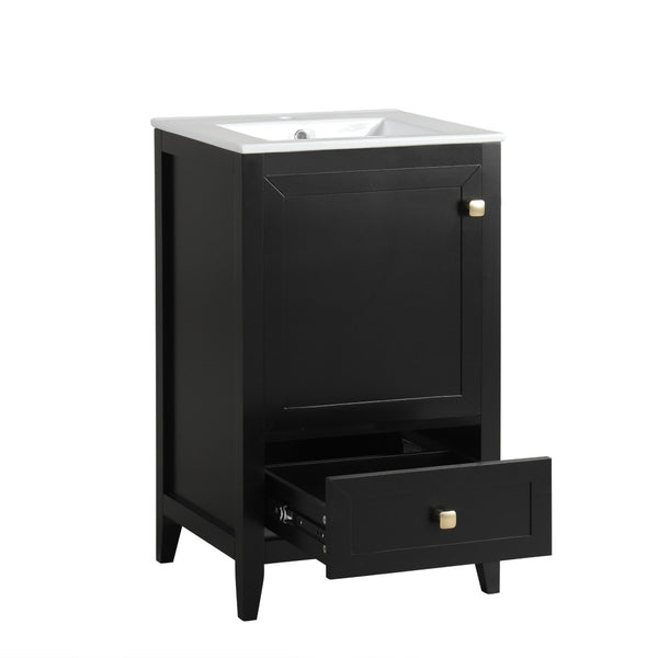 English Elm 20" Freestanding Bathroom Vanity Matte Black Ceramic Sink Soft Close Cabinet Drawer N725P351851B
