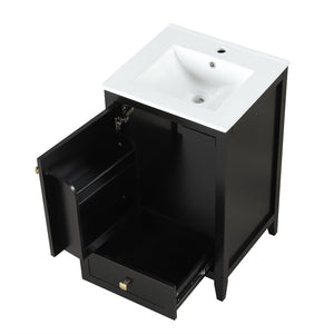 English Elm 20" Freestanding Bathroom Vanity Matte Black Ceramic Sink Soft Close Cabinet Drawer N725P351851B