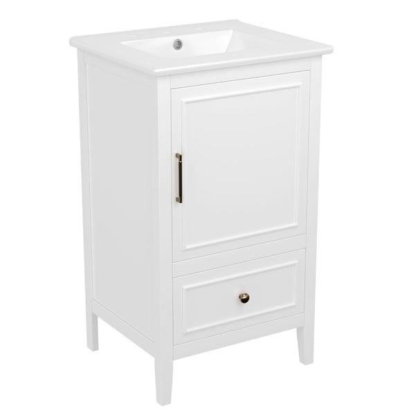 English Elm 20" Freestanding Bathroom Vanity Rubberwood Cabinet Ceramic Sink Drawer Storage N725P369594K