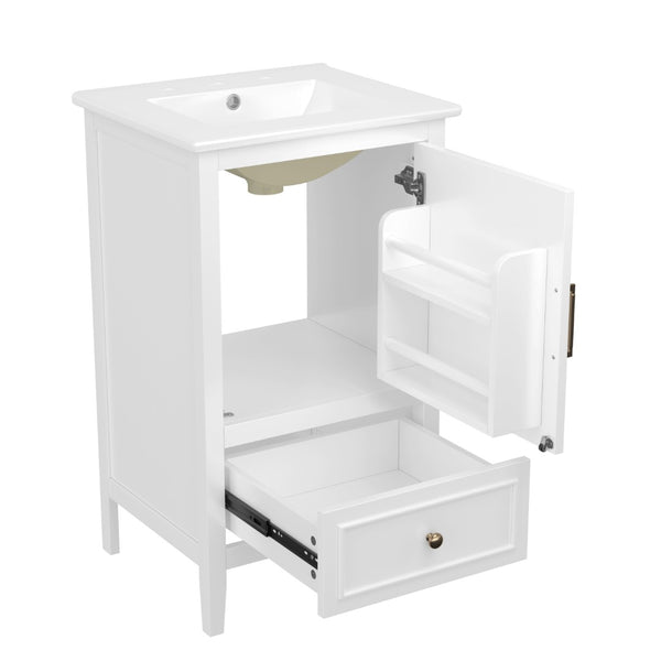 English Elm 20" Freestanding Bathroom Vanity Rubberwood Cabinet Ceramic Sink Drawer Storage N725P369594K