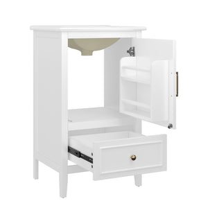 English Elm 20" Freestanding Bathroom Vanity Rubberwood Cabinet Ceramic Sink Drawer Storage N725P369594K