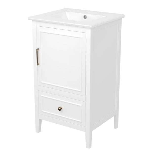English Elm 20" Freestanding Bathroom Vanity Rubberwood Cabinet Ceramic Sink Drawer Storage N725P369594K