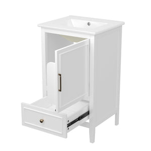 English Elm 20" Freestanding Bathroom Vanity Rubberwood Cabinet Ceramic Sink Drawer Storage N725P369594K