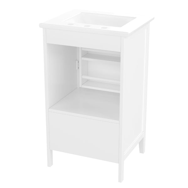 English Elm 20" Freestanding Bathroom Vanity Rubberwood Cabinet Ceramic Sink Drawer Storage N725P369594K