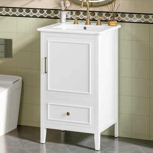 English Elm 20" Freestanding Bathroom Vanity Rubberwood Cabinet Ceramic Sink Drawer Storage N725P369594K