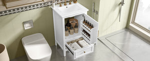 English Elm 20" Freestanding Bathroom Vanity Rubberwood Cabinet Ceramic Sink Drawer Storage N725P369594K