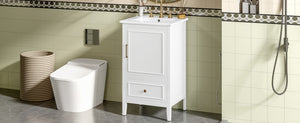 English Elm 20" Freestanding Bathroom Vanity Rubberwood Cabinet Ceramic Sink Drawer Storage N725P369594K