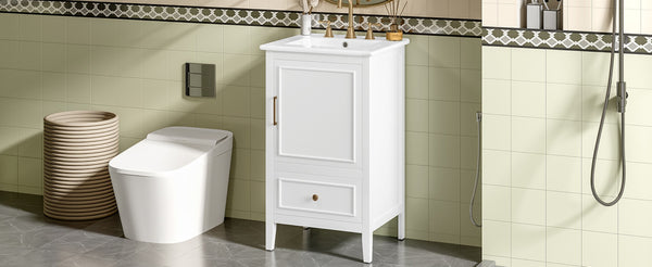 English Elm 20" Freestanding Bathroom Vanity Rubberwood Cabinet Ceramic Sink Drawer Storage N725P369594K