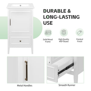 English Elm 20" Freestanding Bathroom Vanity Rubberwood Cabinet Ceramic Sink Drawer Storage N725P369594K