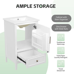 English Elm 20" Freestanding Bathroom Vanity Rubberwood Cabinet Ceramic Sink Drawer Storage N725P369594K
