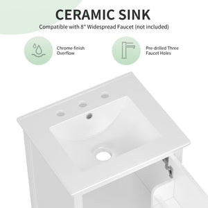 English Elm 20" Freestanding Bathroom Vanity Rubberwood Cabinet Ceramic Sink Drawer Storage N725P369594K