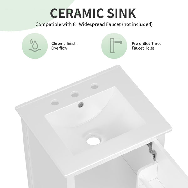 English Elm 20" Freestanding Bathroom Vanity Rubberwood Cabinet Ceramic Sink Drawer Storage N725P369594K