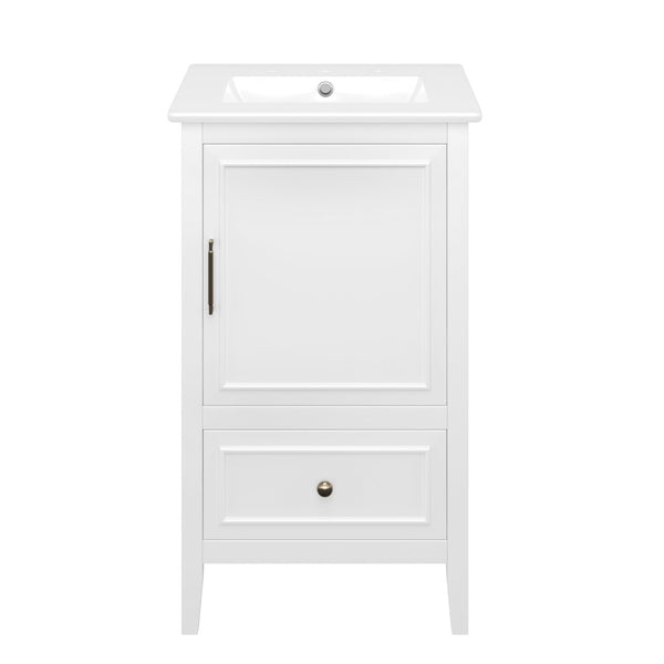 English Elm 20" Freestanding Bathroom Vanity Rubberwood Cabinet Ceramic Sink Drawer Storage N725P369594K