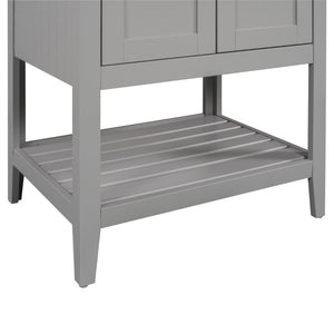 English Elm Video 24 Inch Freestanding Bathroom Vanity with Ceramic Basin Open Shelf Birch Wood Frame Grey N725P415556E