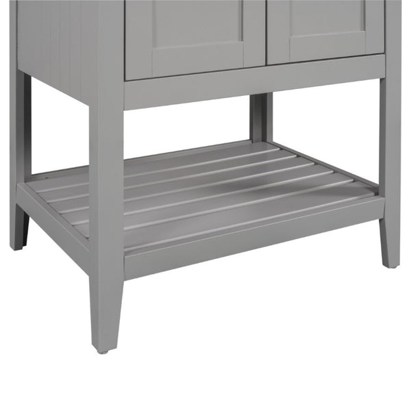 English Elm Video 24 Inch Freestanding Bathroom Vanity with Ceramic Basin Open Shelf Birch Wood Frame Grey N725P415556E