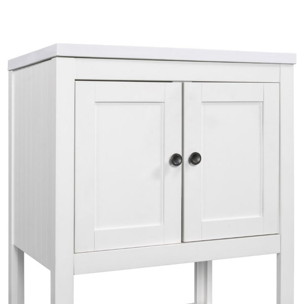 English Elm Video 24 Inch Freestanding Bathroom Vanity with Ceramic Basin Open Shelf Birch Wood Frame White N725P415556K