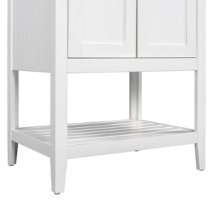 English Elm Video 24 Inch Freestanding Bathroom Vanity with Ceramic Basin Open Shelf Birch Wood Frame White N725P415556K
