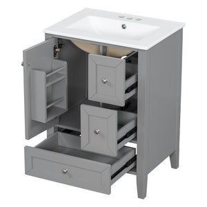 English Elm 24 Inch Freestanding Bathroom Vanity Solid Poplar Frame Ceramic Sink Modern Storage Grey N725P448532E