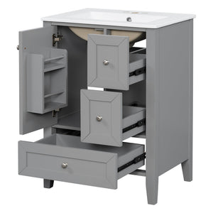 English Elm 24 Inch Freestanding Bathroom Vanity Solid Poplar Frame Ceramic Sink Modern Storage Grey N725P448532E